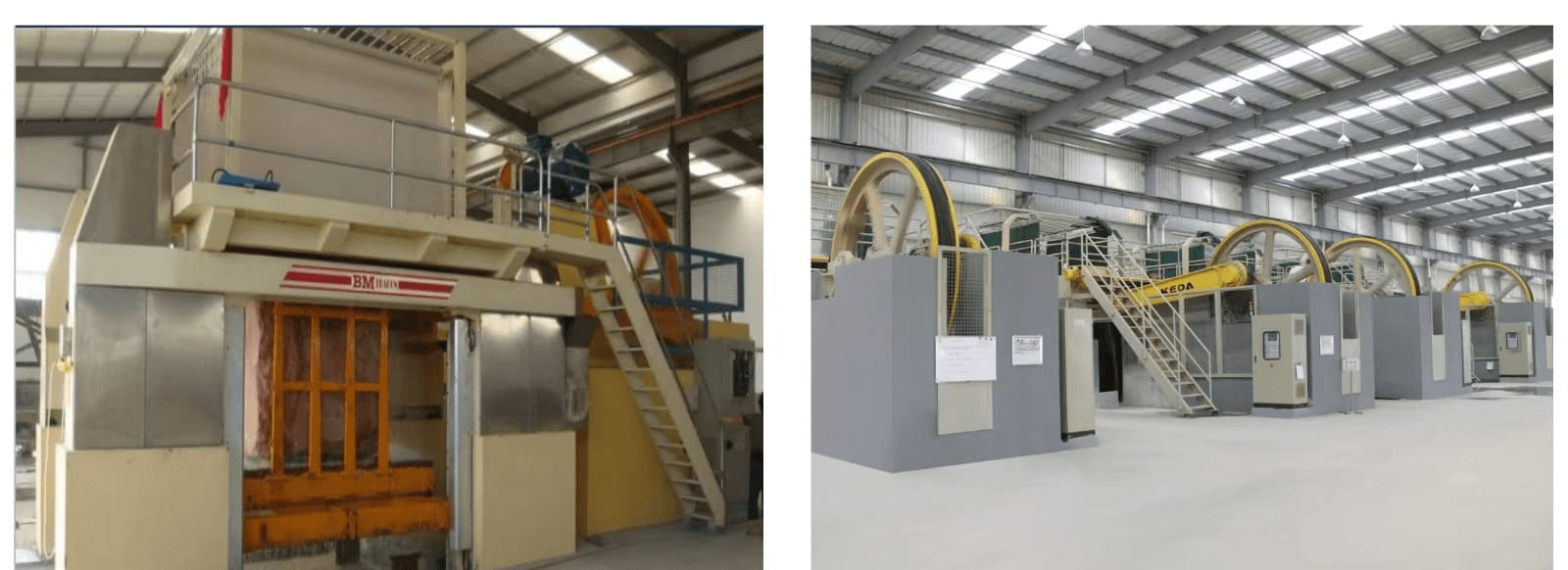 Industrial stone processing machinery inside a manufacturing facility